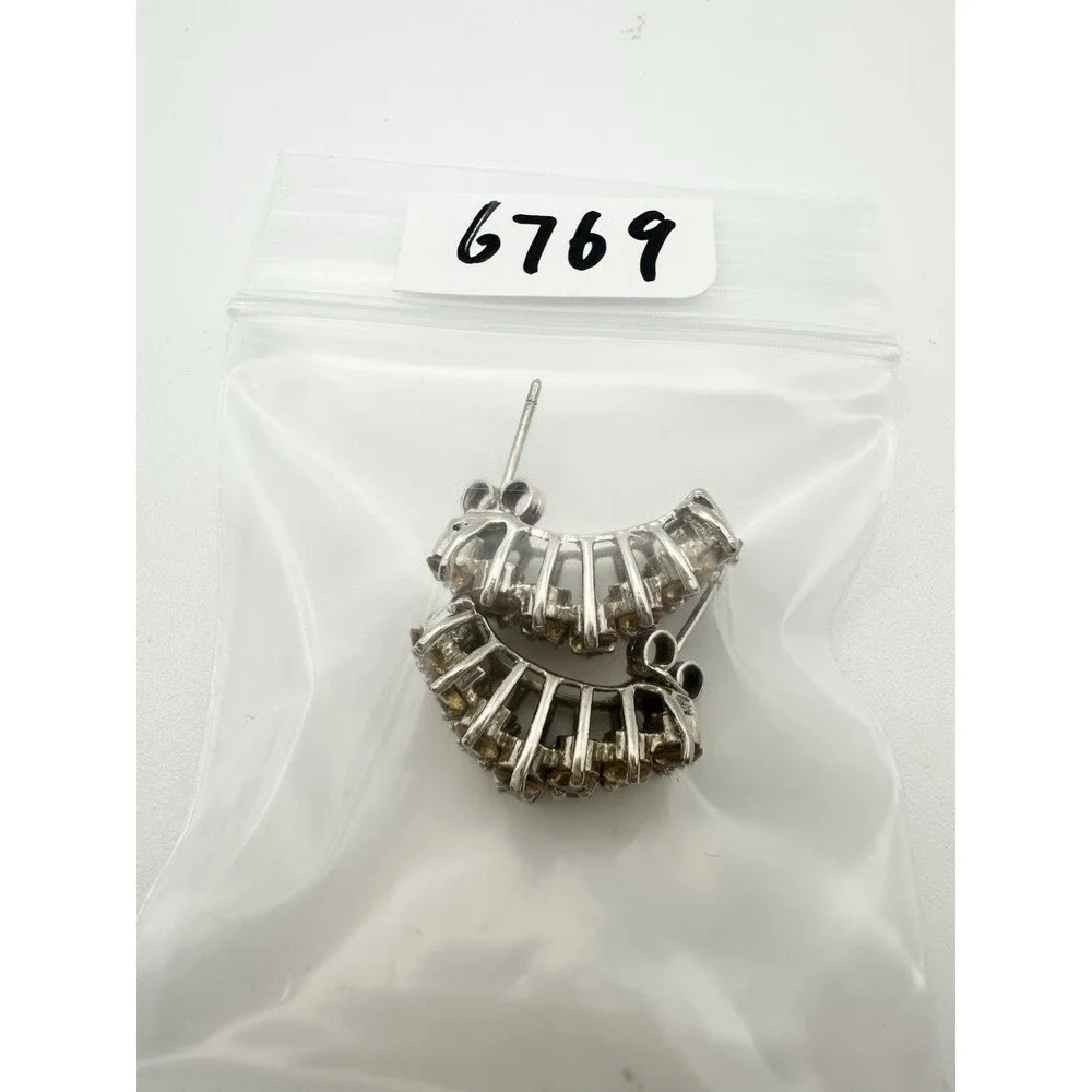 925 Sterling Silver Citrine Amethyst Earrings Half Hoop Post